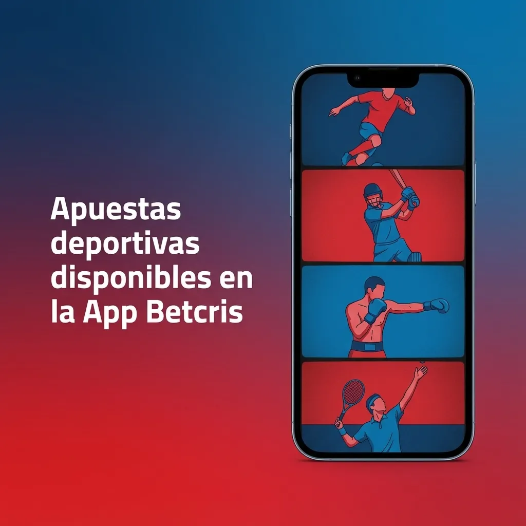 Pantalla de la app Betcris Chile mostrando opciones de apuestas deportivas en fútbol, tenis, básquetbol, eSports y más