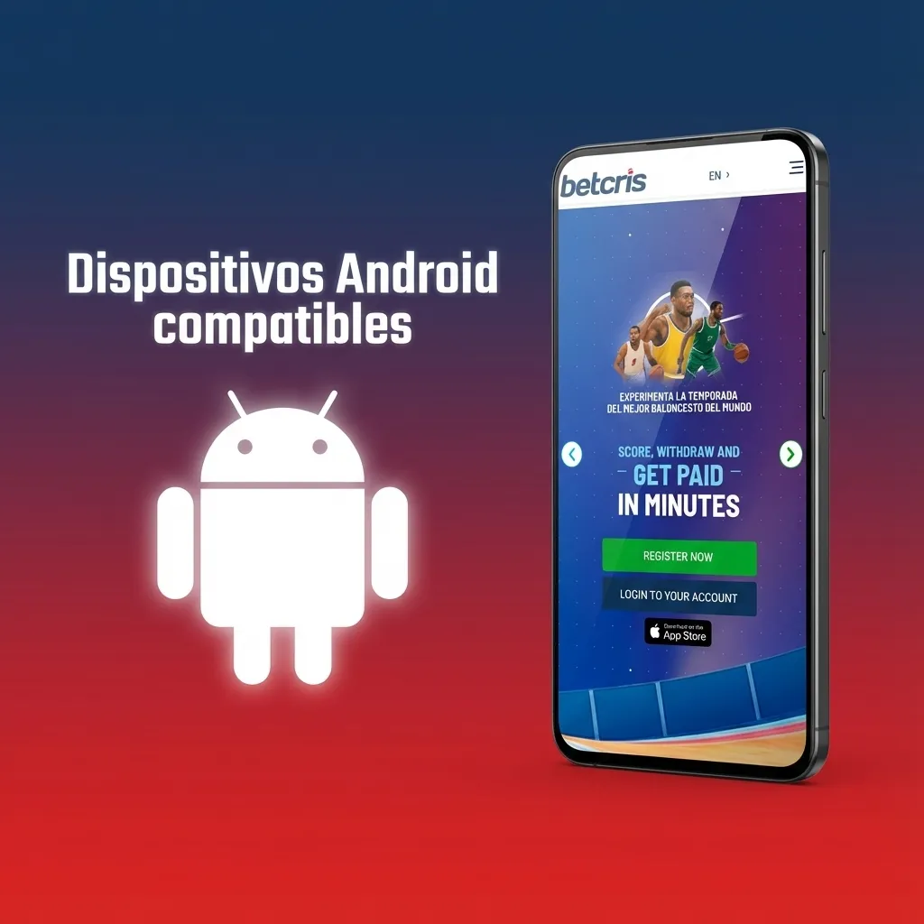 Collage de smartphones Android populares compatibles con la app Betcris en Chile, mostrando marcas como Samsung, Xiaomi y Motorola
