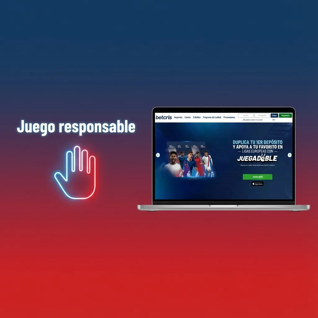 Ilustración de juego responsable en Betcris, mostrando control del tiempo, dinero y límites para un ocio saludable