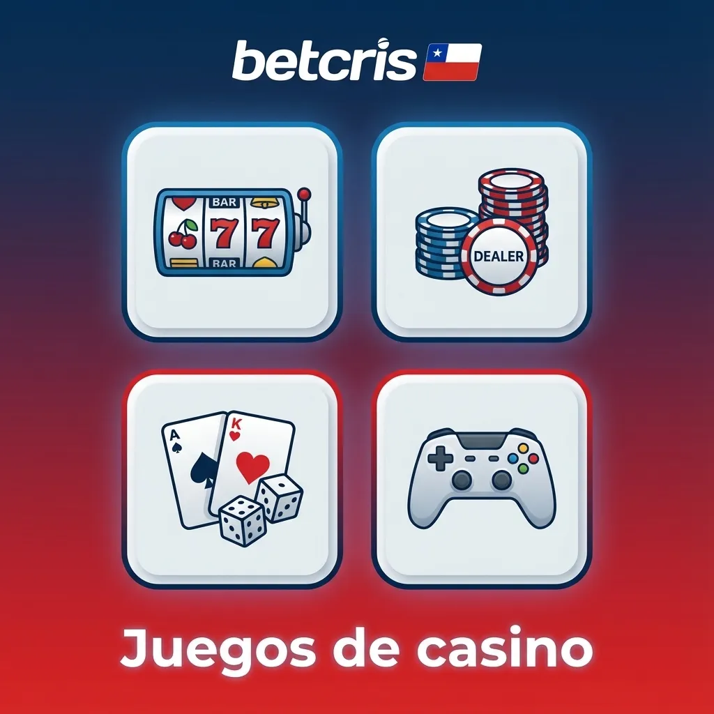 Collage de juegos de casino online en Chile con tragamonedas, ruleta, blackjack, baccarat, póker y casino en vivo con crupieres