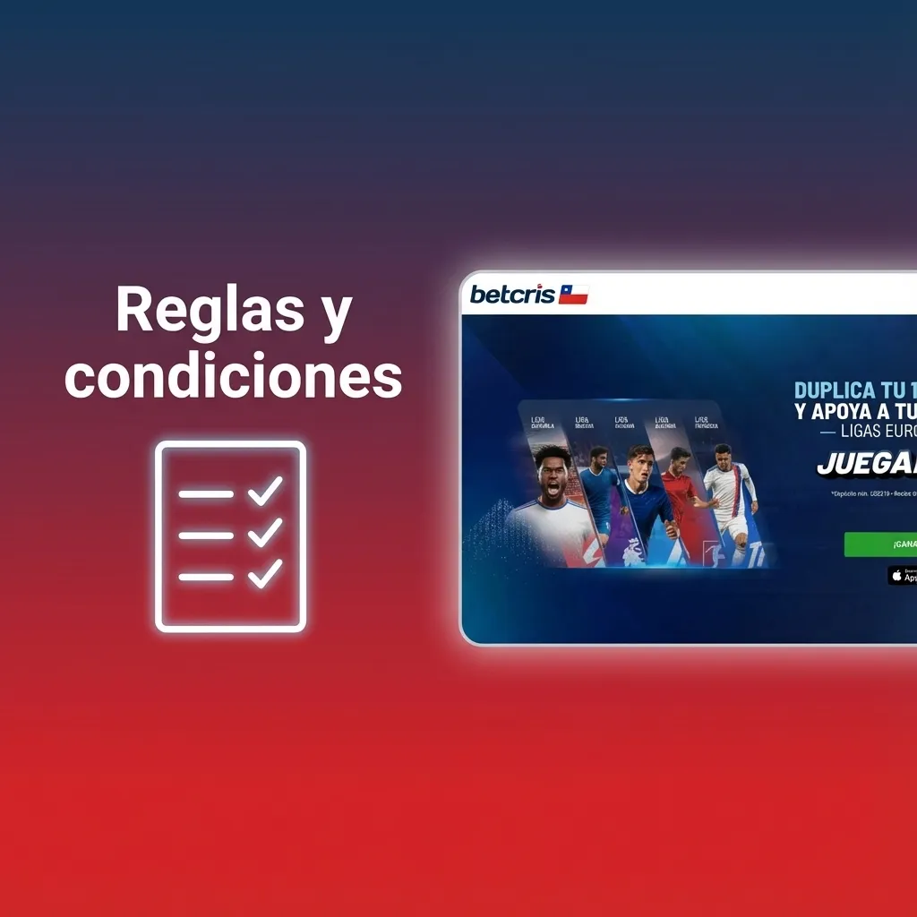 Ilustración de documentos legales que resumen reglas, bonos y condiciones de apuestas de Betcris Chile.