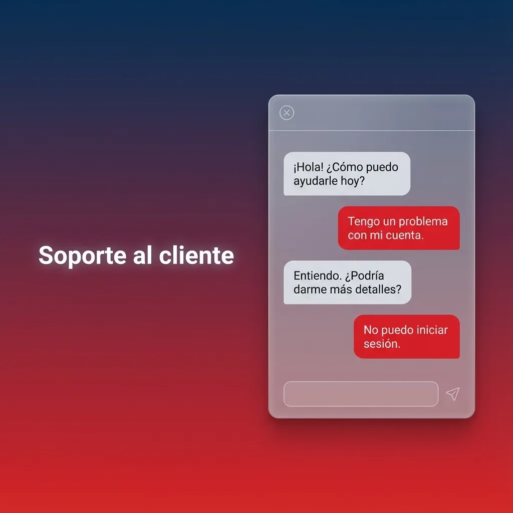 Ilustración de agente de soporte atendiendo a usuario en computadora y móvil, con iconos de chat, correo y ayuda.