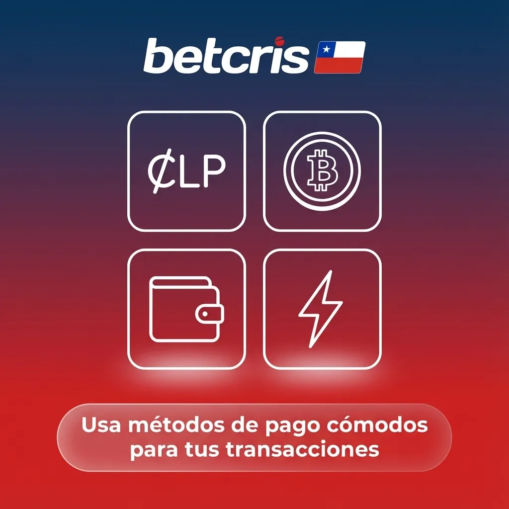 Tabla de métodos de pago Betcris Chile con mínimos de depósito y retiro en pesos chilenos y criptomonedas.