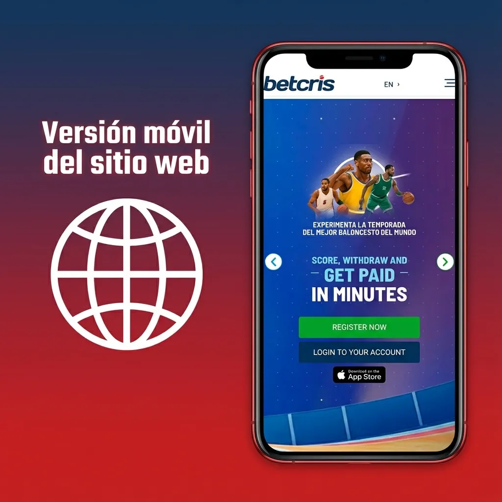 Smartphone con sitio móvil de Betcris Chile mostrando menús táctiles de apuestas deportivas y casino en la pantalla