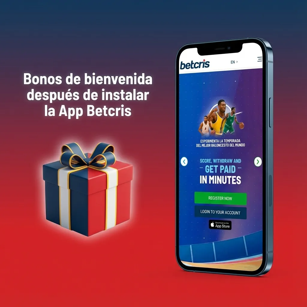 Usuario chileno usando app Betcris iOS, viendo bono de bienvenida 100% hasta $100.000 CLP para apuestas y casino