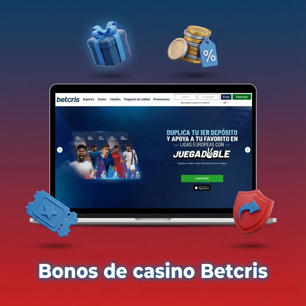 Banner de Betcris casino con bonos de recarga, giros gratis en tragamonedas y promos para casino en vivo