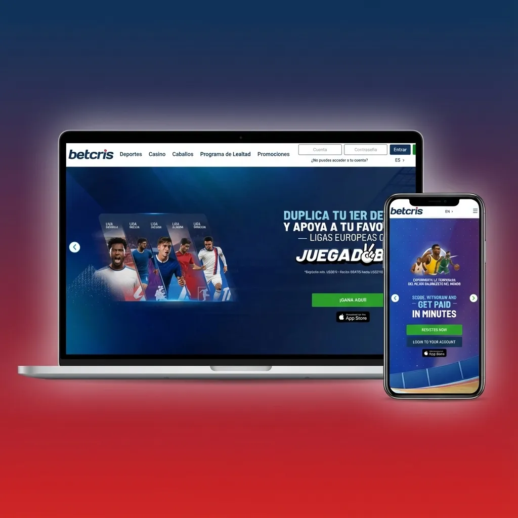 Captura de pantalla de la interfaz web de Betcris Chile con menú superior, lateral de ligas y cupón de apuestas a la derecha