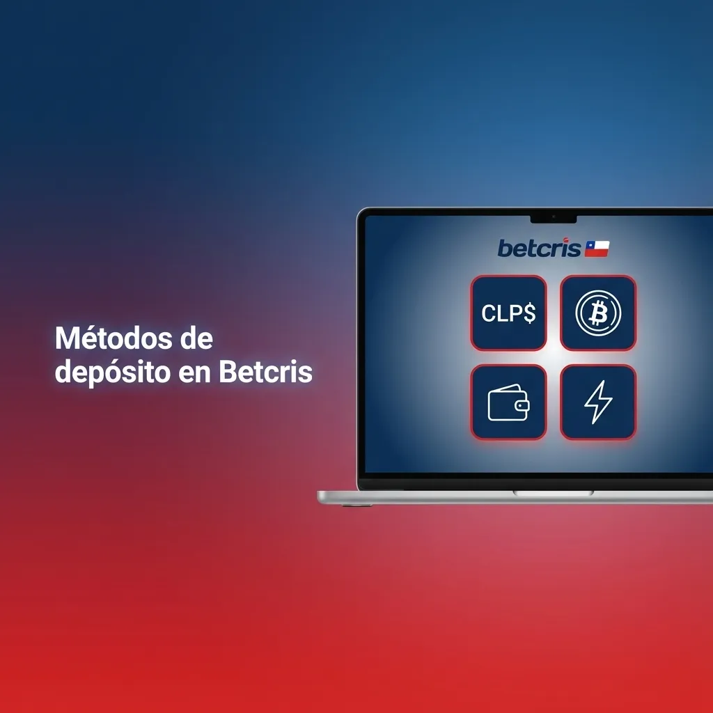 Pantalla de Betcris Chile mostrando opciones de depósito: tarjeta, transferencia bancaria y billeteras digitales.