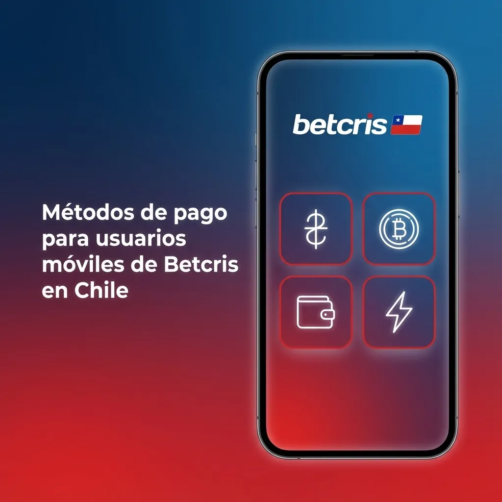 Tabla de métodos de pago móviles Betcris Chile con montos mínimos y máximos para depósitos y retiros.