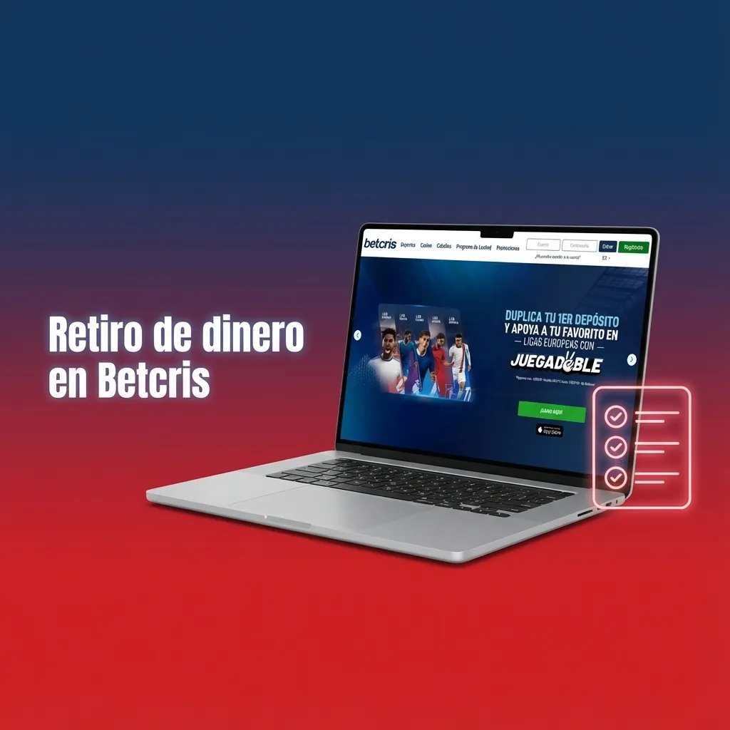 Pantalla de Betcris Chile mostrando sección de retiro de dinero, formulario de monto y métodos de retiro disponibles