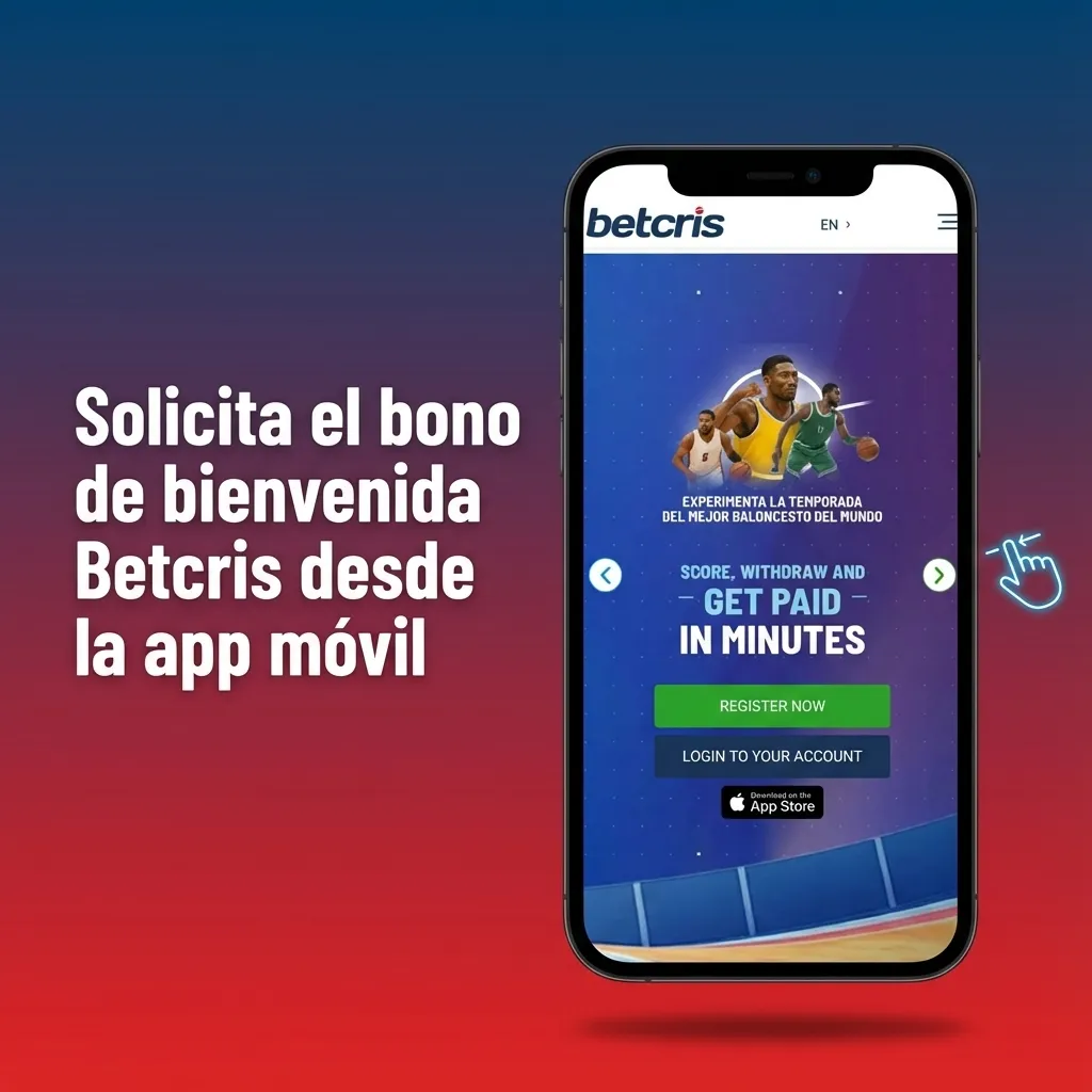 Persona usando la app móvil de Betcris en su teléfono para registrarse y solicitar el bono de bienvenida