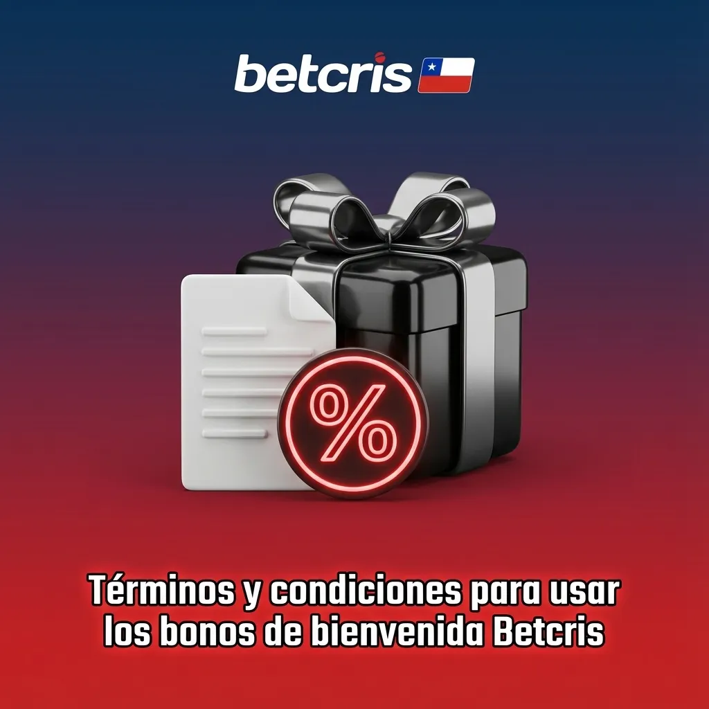 Pantalla de Betcris mostrando términos y condiciones de bonos de bienvenida y requisitos de apuesta en lista detallada.